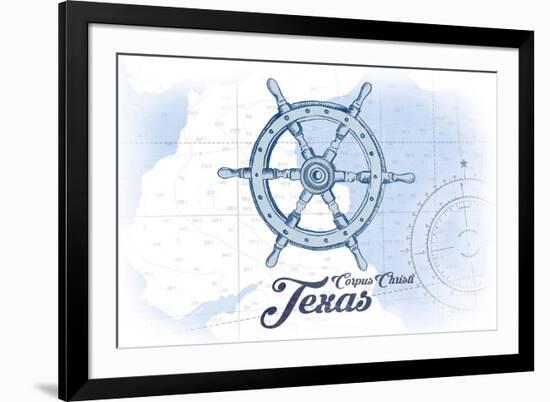 Corpus Christi, Texas - Ship Wheel - Blue - Coastal Icon-Lantern Press-Framed Premium Giclee Print