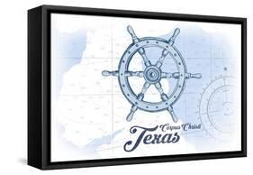 Corpus Christi, Texas - Ship Wheel - Blue - Coastal Icon-Lantern Press-Framed Stretched Canvas