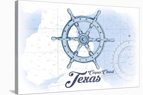 Corpus Christi, Texas - Ship Wheel - Blue - Coastal Icon-Lantern Press-Stretched Canvas