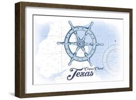 Corpus Christi, Texas - Ship Wheel - Blue - Coastal Icon-Lantern Press-Framed Art Print