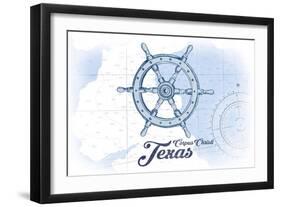 Corpus Christi, Texas - Ship Wheel - Blue - Coastal Icon-Lantern Press-Framed Art Print