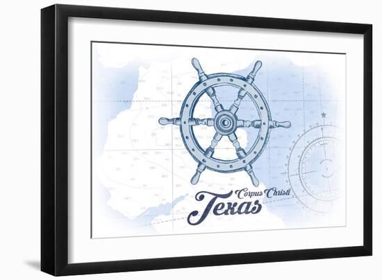 Corpus Christi, Texas - Ship Wheel - Blue - Coastal Icon-Lantern Press-Framed Art Print