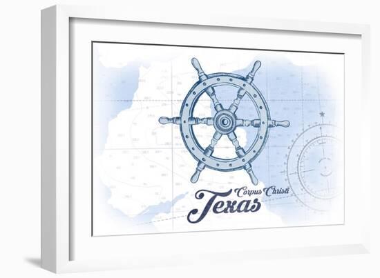 Corpus Christi, Texas - Ship Wheel - Blue - Coastal Icon-Lantern Press-Framed Art Print