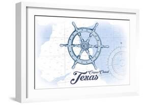 Corpus Christi, Texas - Ship Wheel - Blue - Coastal Icon-Lantern Press-Framed Art Print