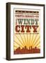Corpus Christi, Texas - Skyline and Sunburst Screenprint Style-Lantern Press-Framed Art Print