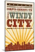 Corpus Christi, Texas - Skyline and Sunburst Screenprint Style-Lantern Press-Mounted Art Print