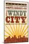 Corpus Christi, Texas - Skyline and Sunburst Screenprint Style-Lantern Press-Mounted Art Print