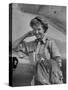 Correspondent Marguerite Higgins Smiling, Leaning Against Airplane-Carl Mydans-Stretched Canvas