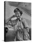 Correspondent Marguerite Higgins Smiling, Leaning Against Airplane-Carl Mydans-Stretched Canvas