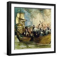 Cortes Captured the Young King Cuauhtemoc as He Tried to Escape by Canoe-Alberto Salinas-Framed Giclee Print