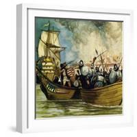 Cortes Captured the Young King Cuauhtemoc as He Tried to Escape by Canoe-Alberto Salinas-Framed Giclee Print