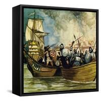 Cortes Captured the Young King Cuauhtemoc as He Tried to Escape by Canoe-Alberto Salinas-Framed Stretched Canvas