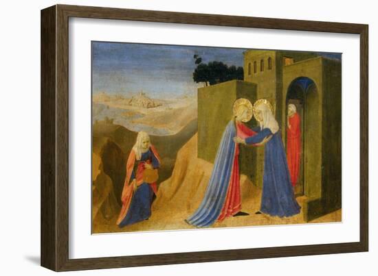 Cortona Altarpiece Showing the Annunciation, Predella: Visitation-Angelico & Strozzi-Framed Giclee Print