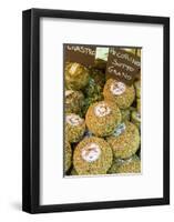 Cortona, Italy. Pecorino Sotto Vinaccia cheese rounds aged under straw.-Janet Horton-Framed Photographic Print