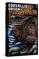 Corvallis, Oregon - Beaver - Scratchboard-Lantern Press-Stretched Canvas