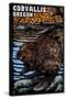 Corvallis, Oregon - Beaver - Scratchboard-Lantern Press-Stretched Canvas