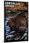 Corvallis, Oregon - Beaver - Scratchboard-Lantern Press-Mounted Art Print