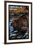 Corvallis, Oregon - Beaver - Scratchboard-Lantern Press-Framed Art Print