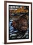 Corvallis, Oregon - Beaver - Scratchboard-Lantern Press-Framed Art Print