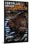 Corvallis, Oregon - Beaver - Scratchboard-Lantern Press-Mounted Art Print