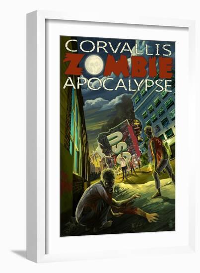 Corvallis, Oregon - Zombie Apocalypse-Lantern Press-Framed Art Print