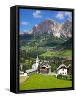 Corvara and Sass Songher Mountain, Badia Valley, Trentino-Alto Adige/South Tyrol, Italy-Frank Fell-Framed Stretched Canvas