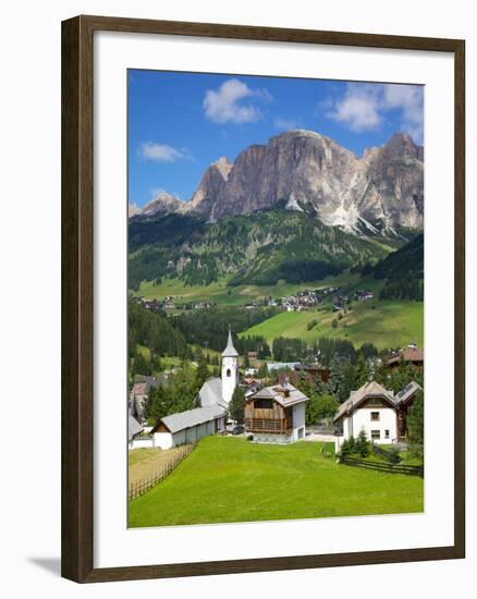 Corvara and Sass Songher Mountain, Badia Valley, Trentino-Alto Adige/South Tyrol, Italy-Frank Fell-Framed Photographic Print