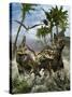 Corythosaurus Being Chased by a Tyrannosaurus Rex-Stocktrek Images-Stretched Canvas