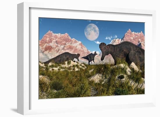 Corythosaurus Nesting Ground Set During the Cretaceous Period-null-Framed Art Print