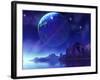 Cosmic Seascape On Another World with a Ringed Planet in the Night Sky-Stocktrek Images-Framed Photographic Print