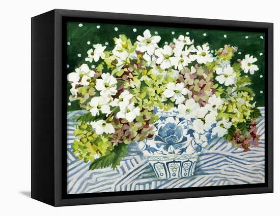 Cosmos and Hydrangeas in a Chinese Vase, 2013-Jennifer Abbott-Framed Stretched Canvas