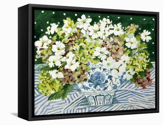 Cosmos and Hydrangeas in a Chinese Vase, 2013-Jennifer Abbott-Framed Stretched Canvas