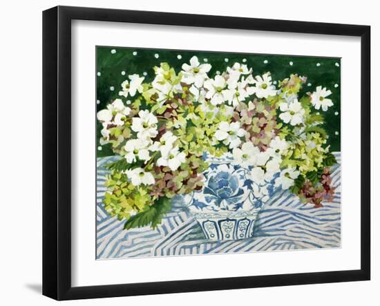 Cosmos and Hydrangeas in a Chinese Vase, 2013-Jennifer Abbott-Framed Giclee Print