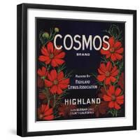 Cosmos Brand - Highland, California - Citrus Crate Label-Lantern Press-Framed Art Print