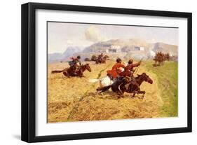 Cossacks Charging Into Battle-Franz Roubaud-Framed Premium Giclee Print