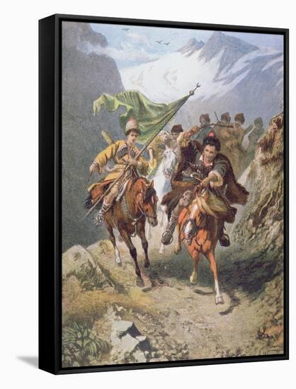 Cossacks of the Caucasus Return from a Raid on a Settlement of Muslim Cossacks-Russian-Framed Stretched Canvas