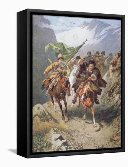 Cossacks of the Caucasus Return from a Raid on a Settlement of Muslim Cossacks-Russian-Framed Stretched Canvas