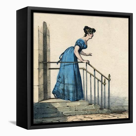Costume Blue Dress 1820S-null-Framed Stretched Canvas