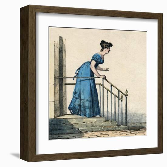 Costume Blue Dress 1820S-null-Framed Art Print