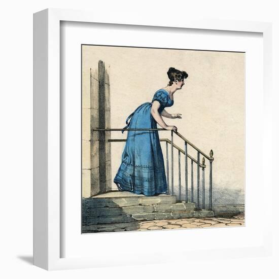 Costume Blue Dress 1820S-null-Framed Art Print