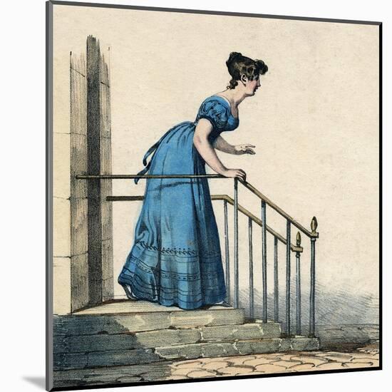 Costume Blue Dress 1820S-null-Mounted Art Print