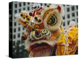 Costume Head, Lion Dance, Hong Kong, China-Fraser Hall-Stretched Canvas