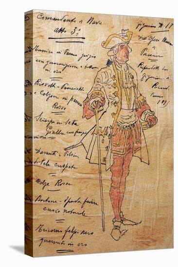 Costume Sketch for Role of Captain of Ship in Premiere of Opera Manon Lescaut-Giacomo Puccini-Stretched Canvas