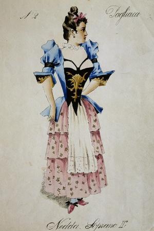 Costume Sketch for Role of Nedda, Colombina in Play Within Play, in Opera  Pagliacci, 1892