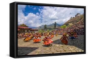 Costumed Dancers at Religious Festivity with Many Visitors, Paro Tsechu, Bhutan-Michael Runkel-Framed Stretched Canvas
