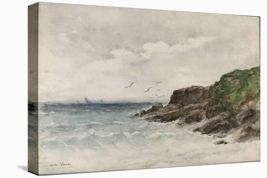 Côte rocheuse au bord de la mer-Emile Vernier-Stretched Canvas