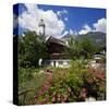 Cottage Garden at Polznkaspar House with Parish Church of St. Martin-null-Stretched Canvas