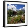 Cottage Garden at Polznkaspar House with Parish Church of St. Martin-null-Framed Art Print