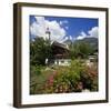 Cottage Garden at Polznkaspar House with Parish Church of St. Martin-null-Framed Art Print