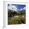 Cottage Garden at Polznkaspar House with Parish Church of St. Martin-null-Framed Art Print